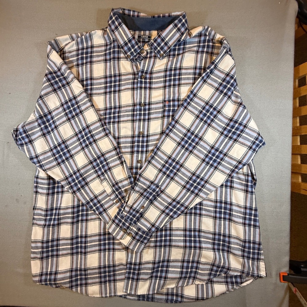 IZOD Advantage Performance Plaid Flannel Shirt Mens 4XL Tall Blue 45IW077 2138